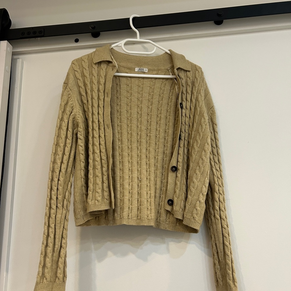Ardene Tan Cable Knit Cardigan Sweater